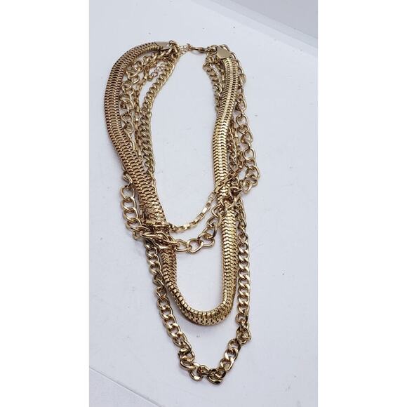 Vintage 90s Multi 4 Chain Gold Tone Necklace Chunky Snake Link Paperclip - Picture 3 of 7